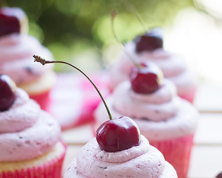 Almond Cupcakes with Fresh Cherry Frosting