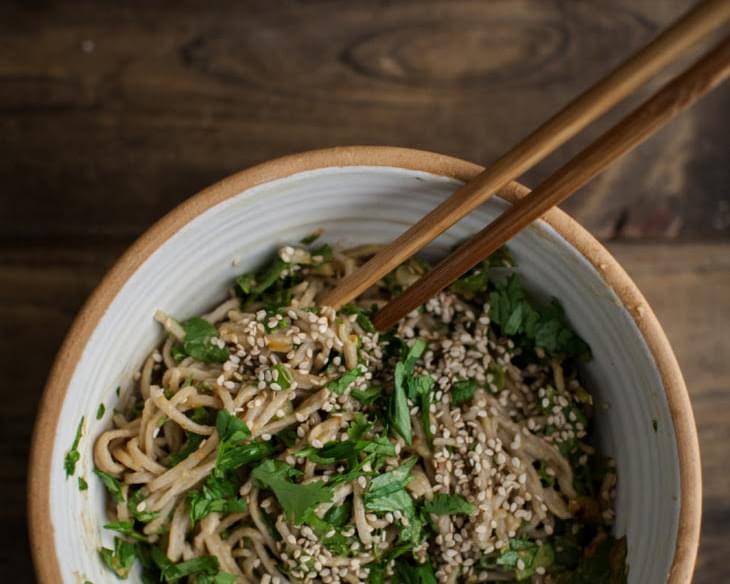Spinach Soba Bowl with Peanut Sauce