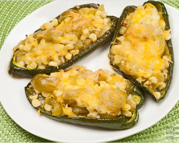 Tomatillo And Corn Stuffed Poblano Peppers