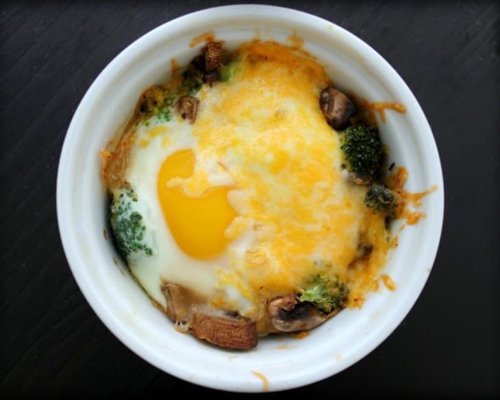 Baked Eggs with Broccoli, Mushrooms & Cheese