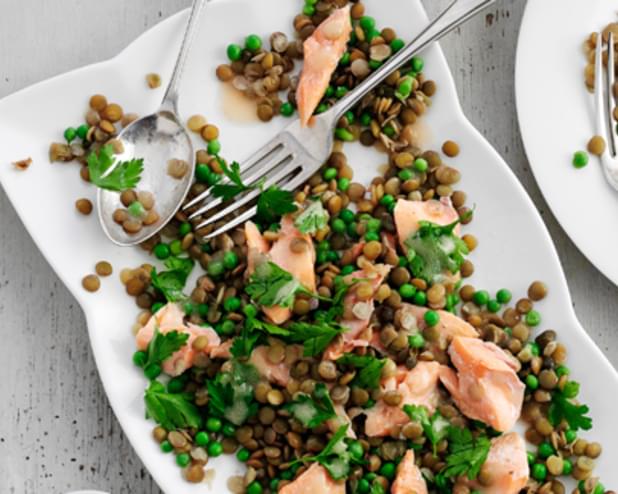 Green Lentils With Peas, Parsley, Capers And Hot-smoked Trout