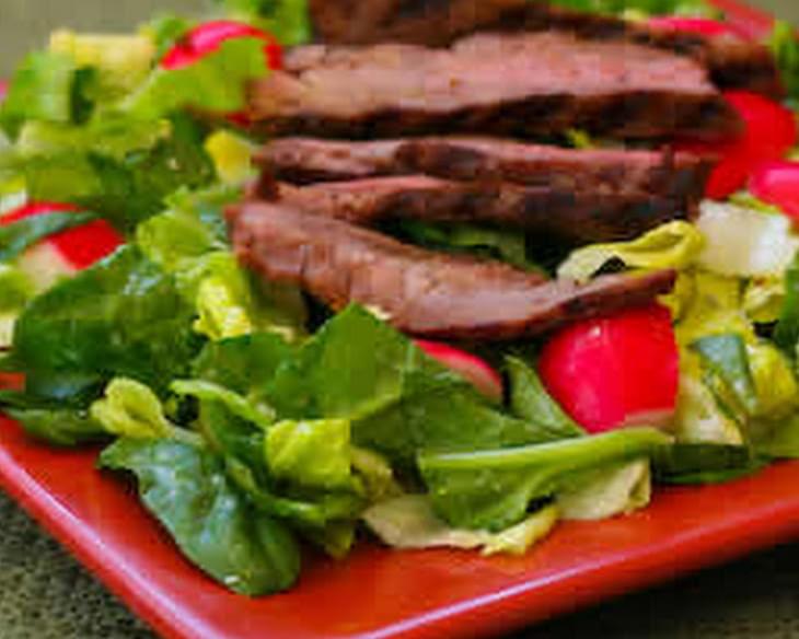 Leftover Steak Salad with Spinach, Radishes, and Gorgonzola Vinaigrette