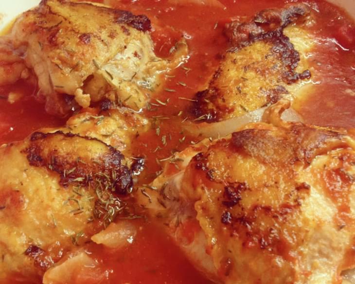 Braised Chicken Thighs with Tomatoes and Garlic