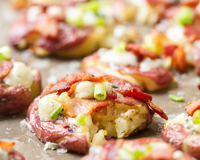 Smashed Potatoes with Blue Cheese and Bacon