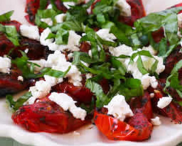 Quick Roasted Tomatoes with Basil and Goat Cheese