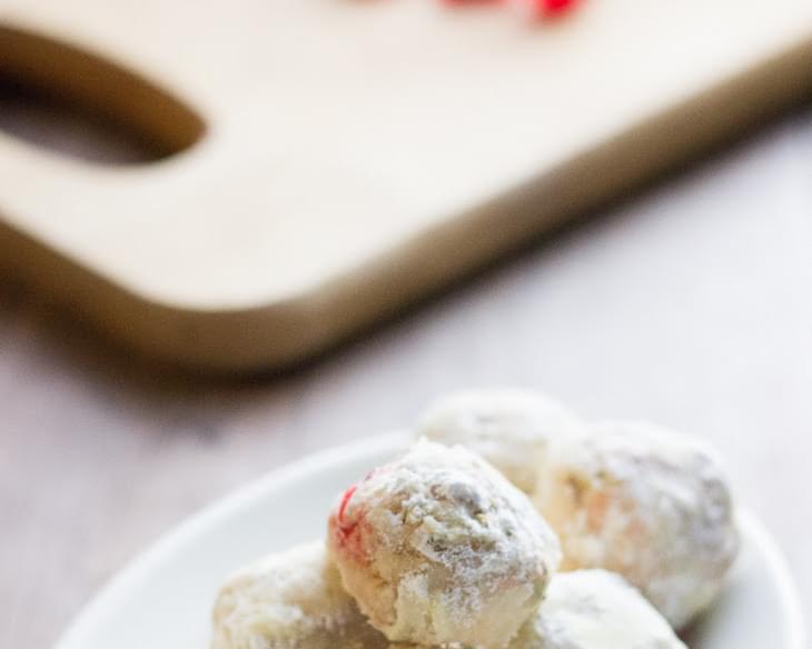 Cherry Pistachio Cherry Snowball Cookies