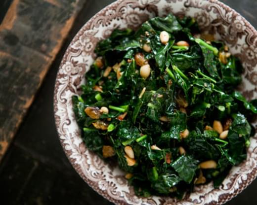 Sautéed Greens with Pine Nuts and Raisins