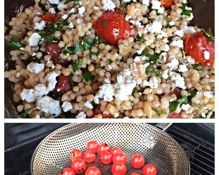 Grilled Tomato and Israeli Couscous Salad with Mint, Pine Nuts and Goat Cheese