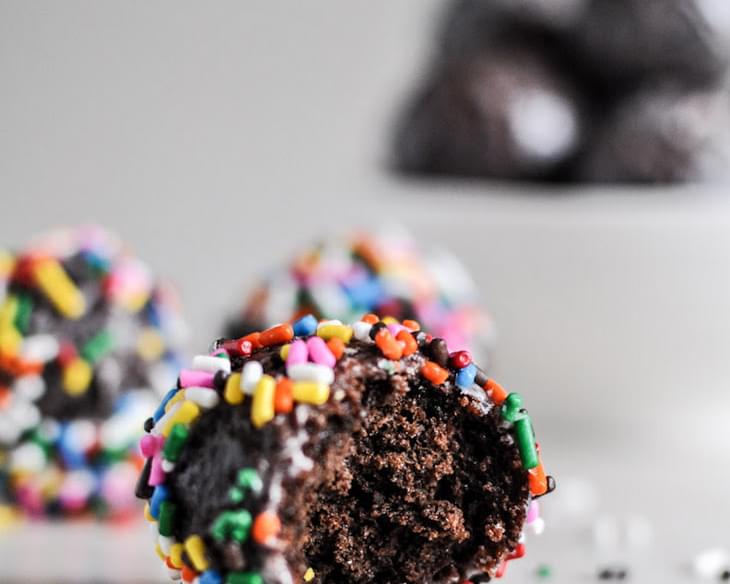 Glazed and Sprinkled Chocolate Cake Donut Holes