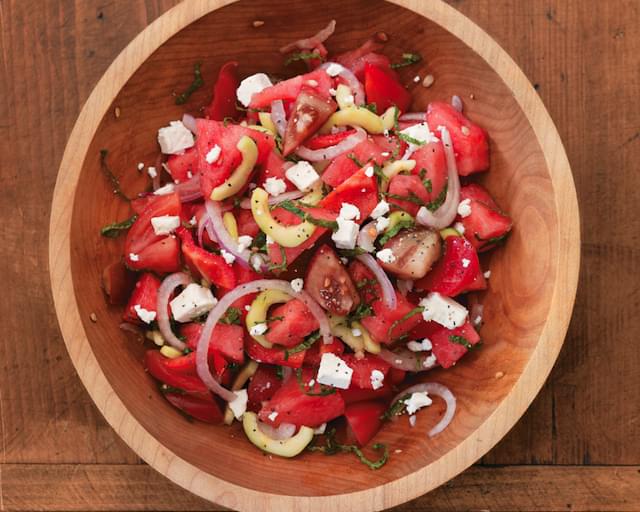 Tomato and Watermelon Salad with Feta Cheese