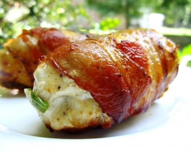 Bacon Wrapped, Cream Cheese Stuffed Chicken Breasts