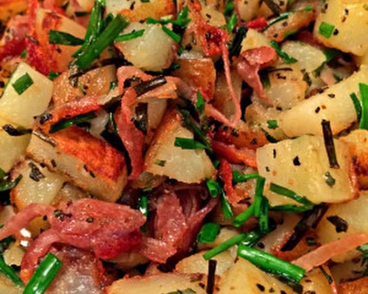 Roasted Potatoes with Prosciutto, Rosemary and Chives