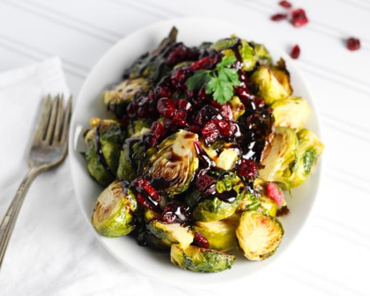 Roasted Brussels Sprouts with Cranberries and Balsamic Reduction