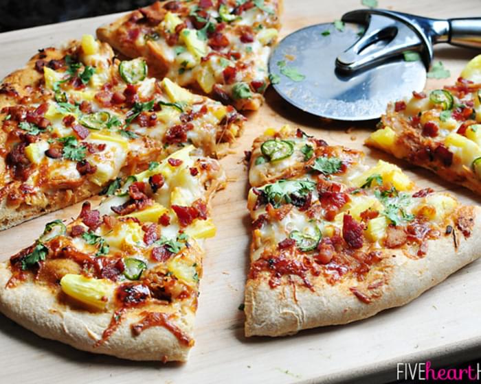 Pineapple Pulled Pork Pizza with Bacon, Jalapenos, & Cilantro