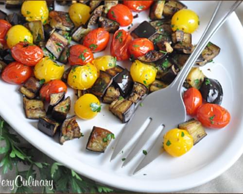 Spicy Roasted Eggplant and Cherry Tomatoes