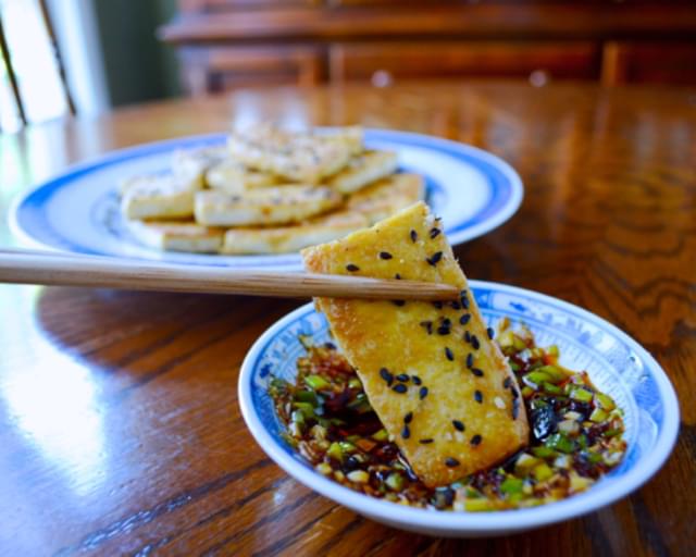 PAN-FRIED TOFU WITH SOY DIPPING SAUCE