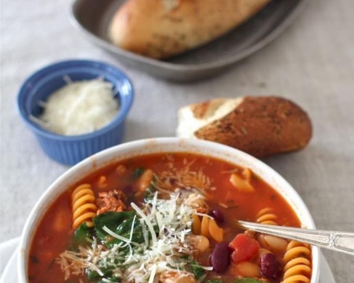 Sausage, Bean & Pasta Soup with Spinach