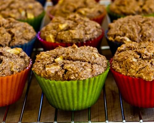 Made-from-Scratch Low-Sugar and Whole Wheat Bran Muffins with Apple and Walnuts