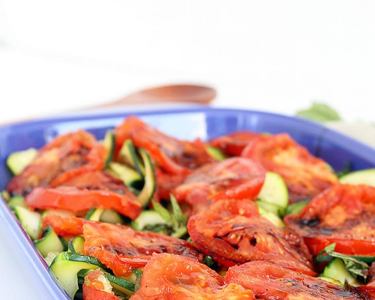 Grilled Tomatoes and Basil Zucchini Noodles with Balsamic Glaze + Entertaining Giveaway