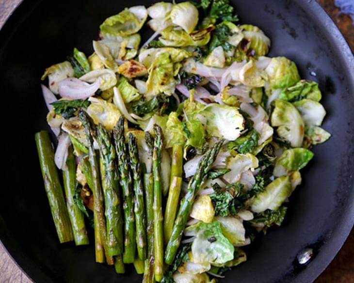 Brussels Sprouts Salad with Kale and Asparagus