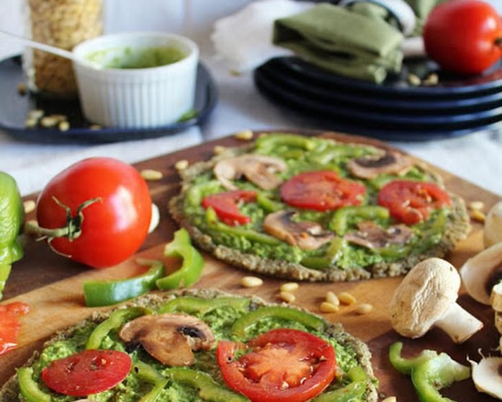 Raw Pizza With Spinach Pesto & Marinated Vegetables