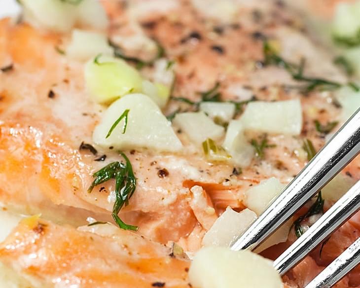 Baked Salmon with White Wine Dill Sauce