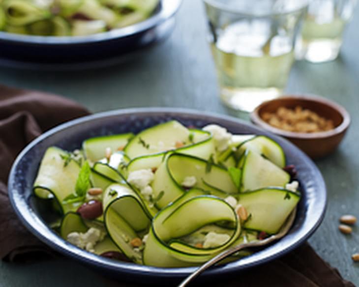 Raw Zucchini Ribbon Salad with Olives and Mint