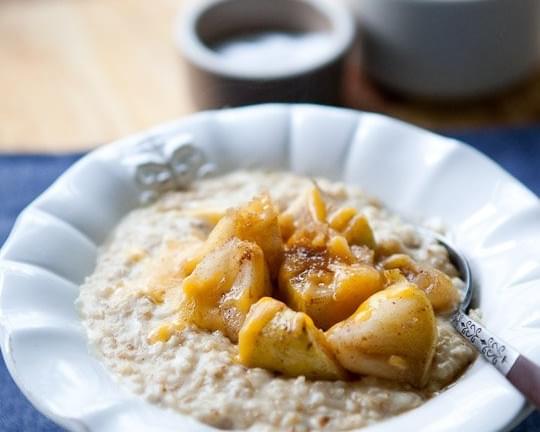 Steel-Cut Oats with Maple-Roasted Apples and Cheddar