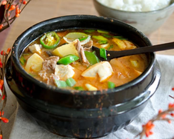 Beef Doenjang Jjigae, Korean soy bean paste stew with beef