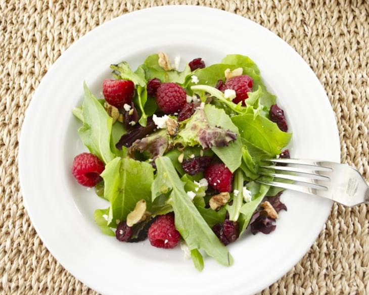 Baby Lettuce Salad with Raspberries, Cranberries, and Feta