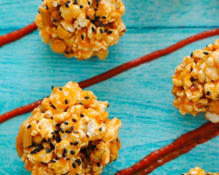 Peanut Butter-Sriracha Popcorn Balls