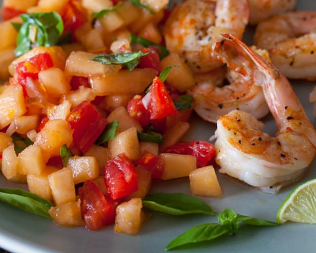 Grilled Shrimp with Cantaloupe-Lime Salsa