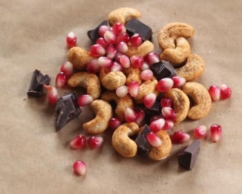 Cashew, Chocolate and Pomegranate Snack Mix (a.k.a. Oddly Good Snack Mix)