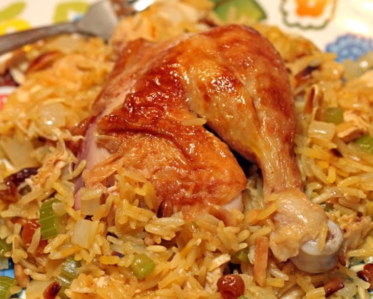 Roasted Chicken with Saffron Rice, Vegetables