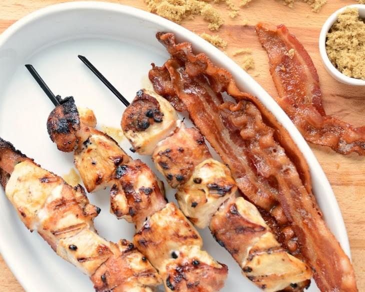 Brown Sugar Bacon Wrapped Chicken Skewers