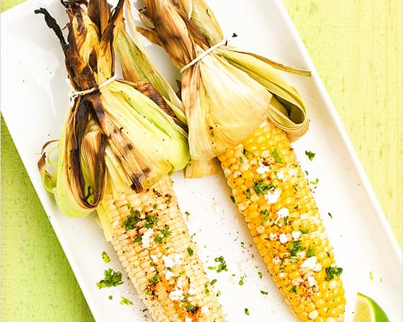 Grilled Corn with Cotija, Cilantro and Lime