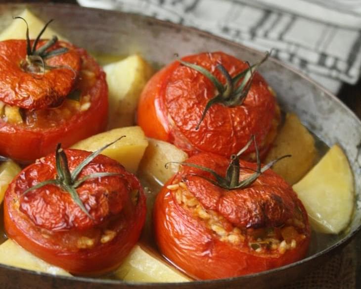 Greek Baked Stuffed Tomatoes with Rice (Yemista)