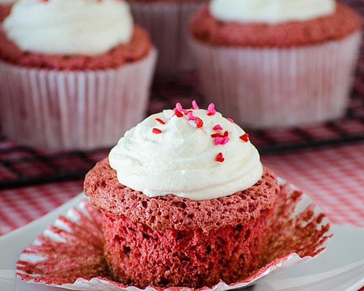 Red Velvet Angel Food Cupcakes with Whipped Cheesecake Frosting