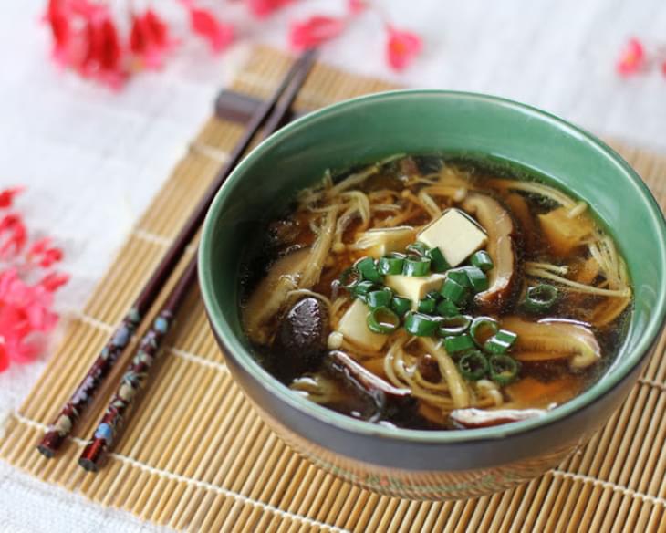Japanese Mushroom, Tofu and Vermicelli Soup