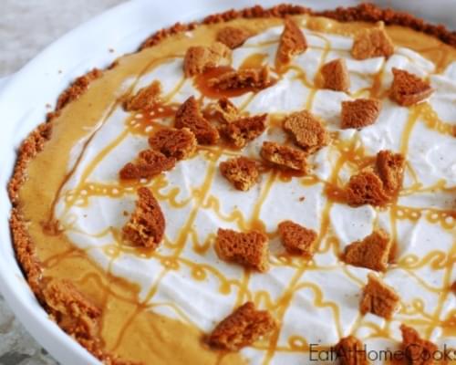 Pumpkin Ice Cream Pie with a Ribbon of Salted Caramel and Gingersnap Crust