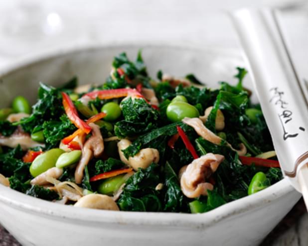 Kale, Mushroom And Cashew Stir-fry