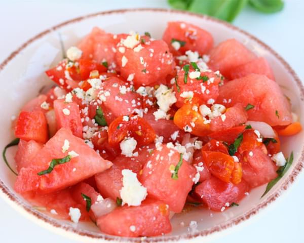 Watermelon Tomato Salad with Basil