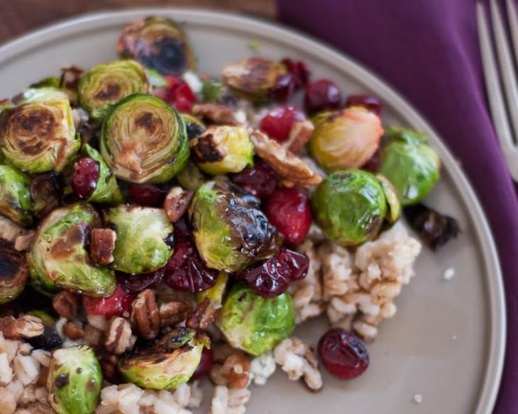 Roasted Brussels Sprouts and Cranberries with Barley