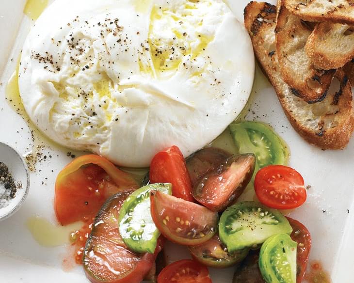 Burrata with Grilled Bread and Heirloom Tomatoes