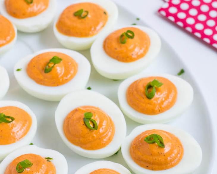 Roasted Red Pepper Deviled Eggs