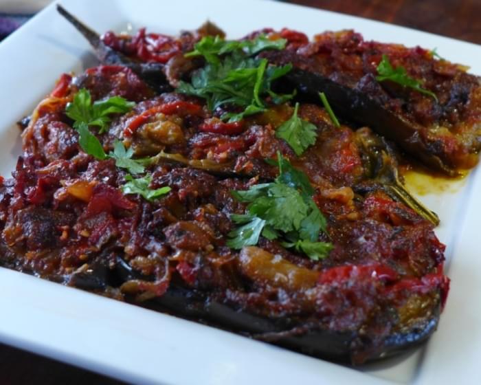 Imam Bayildi (the Imam Fainted) - Turkish Stuffed Eggplant