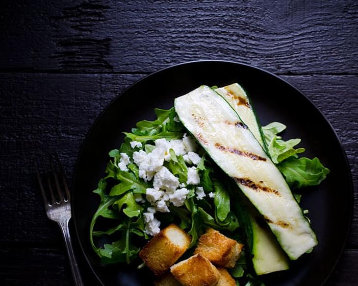 Grilled Zucchini Salad with Feta and Sweet Croutons
