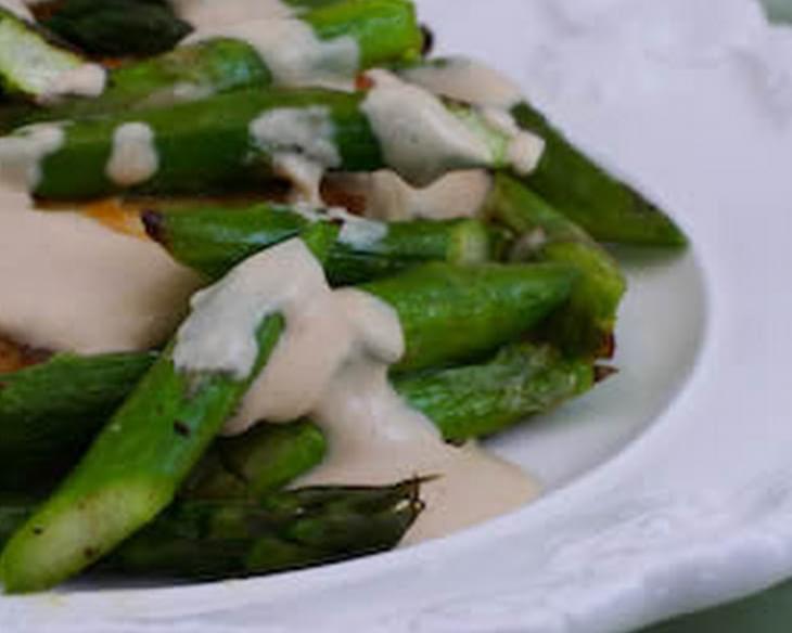 Chicken and Quickly Roasted Asparagus served with Tahini Sauce