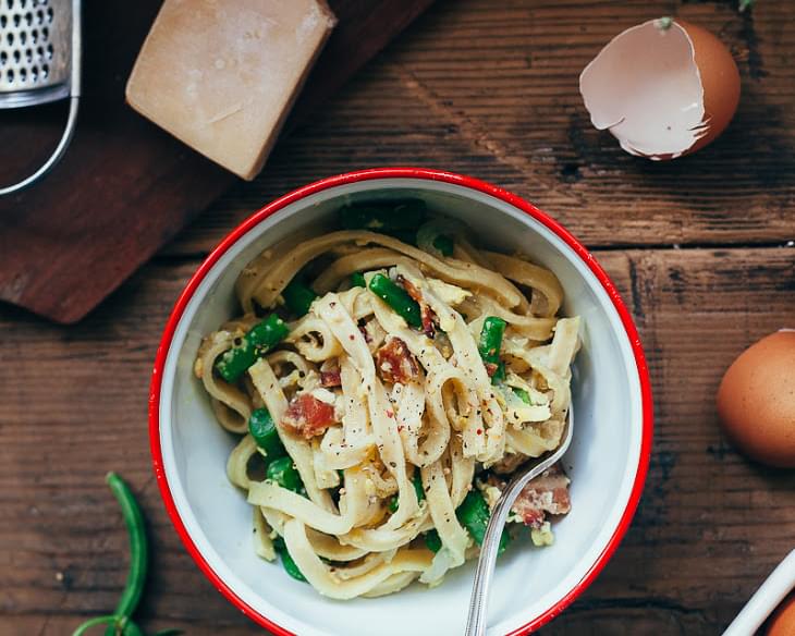 Fettuccine Carbonara With Green Beans
