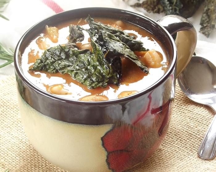 Tuscan White Bean Soup with Kale Chips